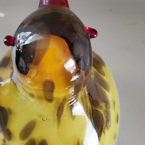 Handblown Glass Bird ,Yellow and Green with Brown Spots - Picture 10 of 13